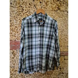 Massimo Dutti Men's M Green Brown Plaid Check Long Sleeve Button Up Shirt